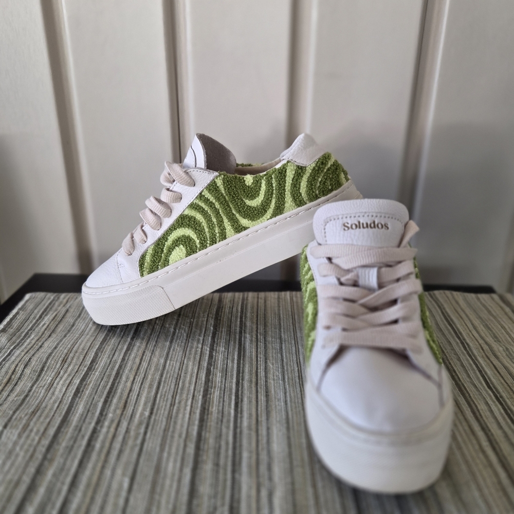 Ibiza Platform Soludos Sneakers Psychedelic Spiral Green White Size 6.5